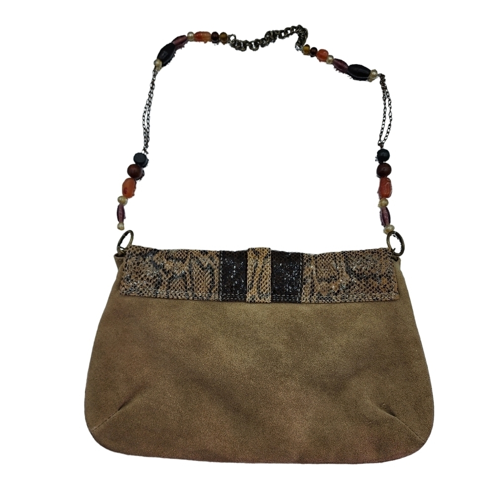 Spiegel Women's Vintage Brown Suede Snakeskin Handbag - Picture 4 of 8